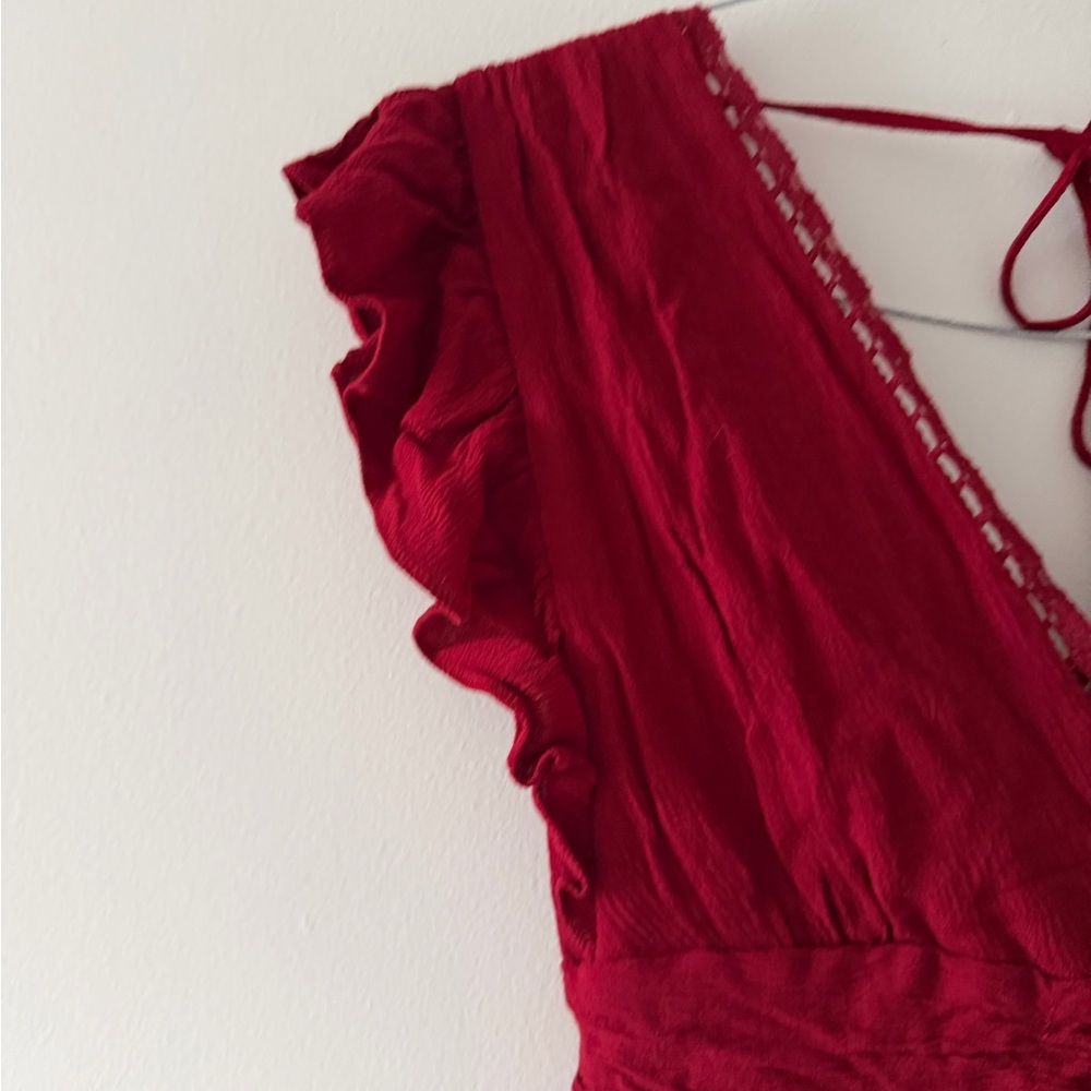 NWT Altar’d State Midi Ruffle Dress in Burgundy Red Size XS Holiday Party Guest - Picture 4 of 16